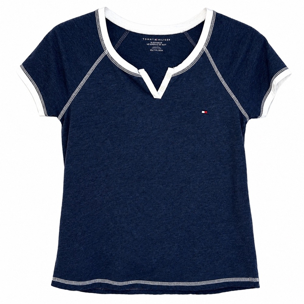 Tommy Hilfiger Sleepwear Navy Blue Heathered Raglan V-Neck Lounge Top XS R88S602